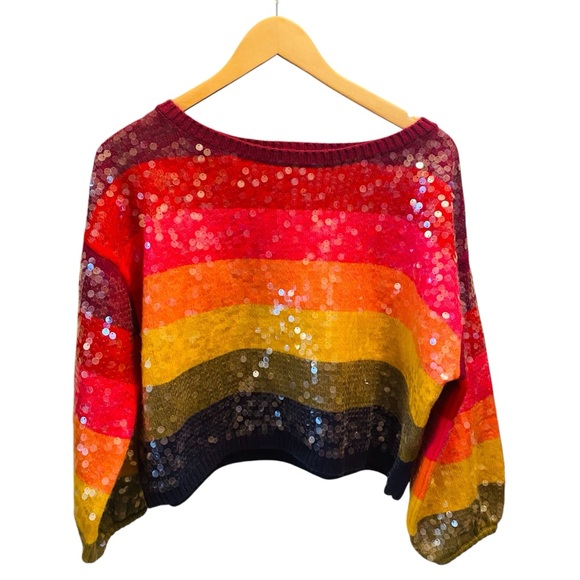 Farm Rio NWT Rainbow Stripe Sequin Sweater - Picture 4 of 11